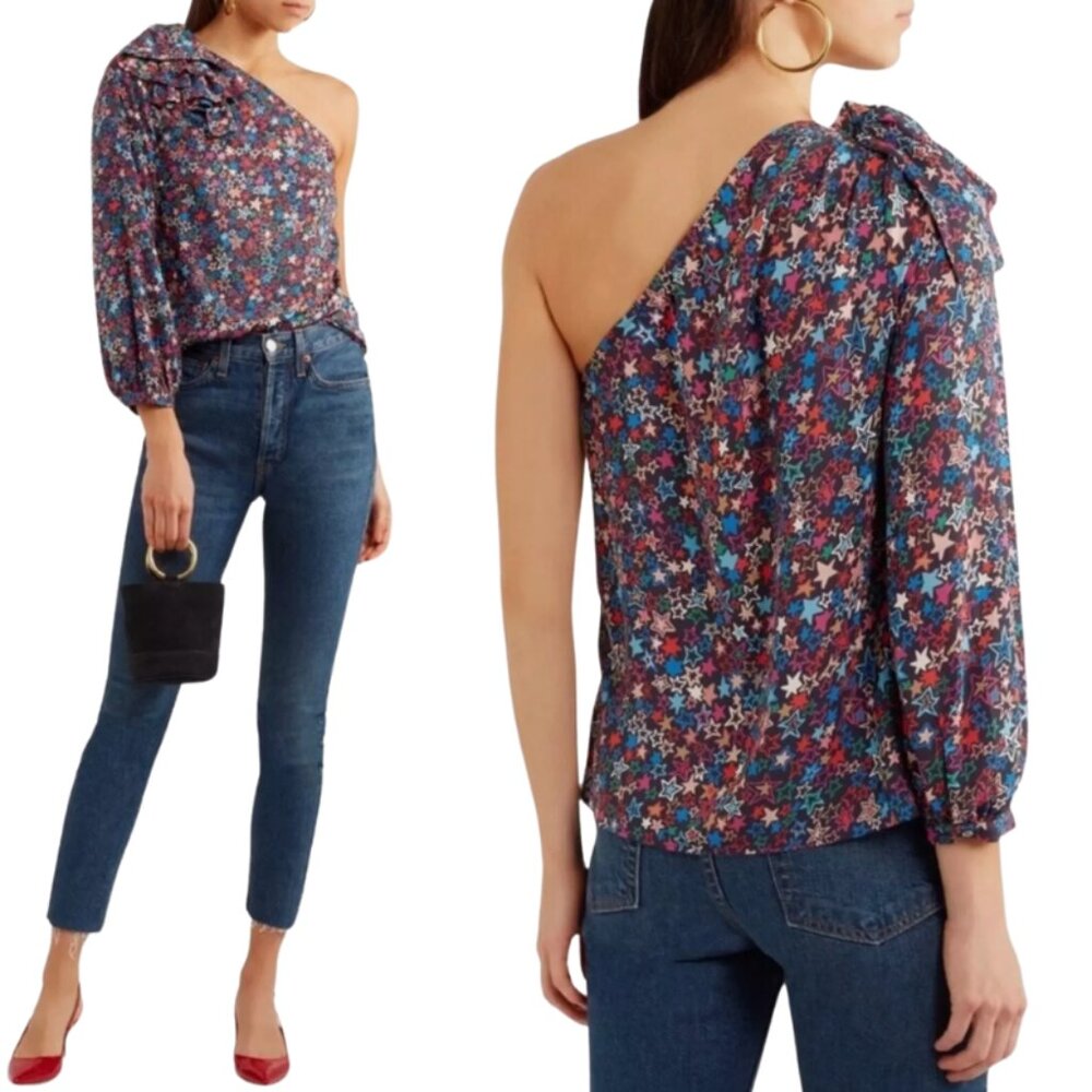 J Crew One Shoulder Top In Kaleidoscope Star Print Blouse  and  Tiered Skirt